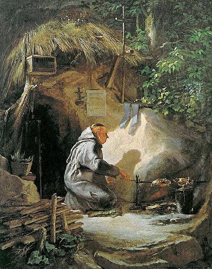 Eremit Huhnchen bratend, Carl Spitzweg